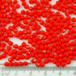 Round Faceted Fire Polished Czech Beads - Opaque Coral Red - 3mm