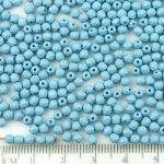 Round Faceted Fire Polished Czech Beads - Turquoise Blue Silk Matte - 3mm