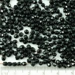 Round Faceted Fire Polished Czech Beads - Opaque Jet Black - 3mm