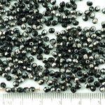 Round Faceted Fire Polished Czech Beads - Opaque Jet Black Metallic Dark Chrome Silver Half - 3mm