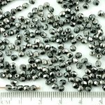 Round Faceted Fire Polished Czech Beads - Metallic Dark Silver - 3mm