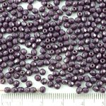 Round Faceted Fire Polished Czech Beads - Picasso Opaque Dark Purple Amethyst Blue Terracotta - 3mm