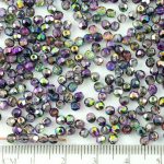 Round Faceted Fire Polished Czech Beads - Crystal Metallic Magic Violet Green Purple Half - 3mm