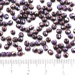 Round Faceted Fire Polished Czech Beads - Nebula Purple Opaque Dark Purple Amethyst - 3mm