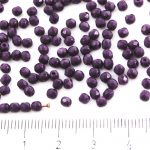 Round Faceted Fire Polished Czech Beads - Opaque Dark Purple Amethyst - 3mm