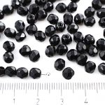 Round Faceted Fire Polished Czech Beads - Opaque Jet Black - 5mm