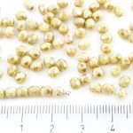 Round Faceted Fire Polished Czech Beads - Picasso Silver White Alabaster Opal Ivory - 4mm