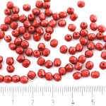 Round Faceted Fire Polished Czech Beads - Matte Metallic Lava Red - 4mm
