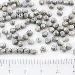 Round Faceted Fire Polished Czech Beads - White Alabaster Opal Gray Luster - 4mm