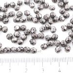 Round Faceted Fire Polished Czech Beads - White Alabaster Opal Gray Marble Luster - 4mm