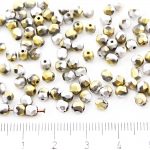 Round Faceted Fire Polished Czech Beads - Matte Metallic Glittery California Gold Silver - 4mm