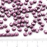 Round Faceted Fire Polished Czech Beads - Pastel Pearl Light Purple Burgundy - 4mm