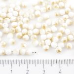 Round Faceted Fire Polished Czech Beads - White Alabaster Opal Honey Yellow Luster Half - 4mm