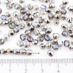 Round Faceted Fire Polished Czech Beads - Crystal Graphite Silver Rainbow Metallic Vitrail Half - 4mm