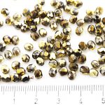 Round Faceted Fire Polished Czech Beads - Crystal Metallic California Gold Nights - 4mm