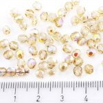 Round Faceted Fire Polished Czech Beads - Crystal Lemon Yellow Metallic Rainbow Clear - 4mm