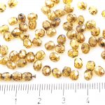 Round Faceted Fire Polished Czech Beads - Picasso Silver Crystal Yellow - 4mm