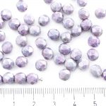 Round Faceted Fire Polished Czech Beads - Nebula Purple White Alabaster Opal - 6mm