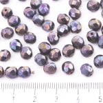 Round Faceted Fire Polished Czech Beads - Nebula Purple Opaque Gray Grey - 6mm