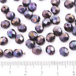 Round Faceted Fire Polished Czech Beads - Nebula Purple Opaque Violet Amethyst - 6mm