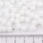 Round Faceted Fire Polished Czech Beads - Matte White Alabaster Opal Frosted Sea Glass - 6mm