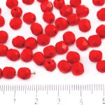 Round Faceted Fire Polished Czech Beads - Opaque Coral Red - 6mm