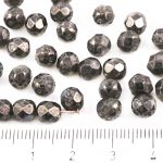 Round Faceted Fire Polished Czech Beads - White Alabaster Opal Gray Marble Luster - 6mm