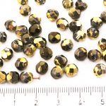 Round Faceted Fire Polished Czech Beads - Crystal Metallic California Gold Nights - 6mm