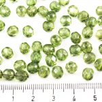 Round Faceted Fire Polished Czech Beads - Crystal Green Luster Clear - 6mm