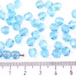 Round Faceted Fire Polished Czech Beads - Crystal Aquamarine Blue Clear - 6mm