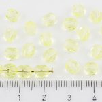 Round Faceted Fire Polished Czech Beads - Crystal Neon UV Active Lemon Yellow Citrine Clear - 6mm