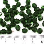 Round Faceted Fire Polished Czech Beads - Crystal Extra Dark Emerald Green Clear - 6mm