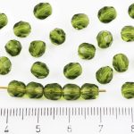 Round Faceted Fire Polished Czech Beads - Crystal Dark Olive Olivine Green Clear - 6mm