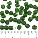 Round Faceted Fire Polished Czech Beads - Matte Crystal Extra Dark Emerald Green Clear Frosted Sea Glass - 6mm