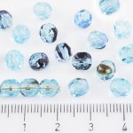 Round Faceted Fire Polished Czech Beads - Crystal Aquamarine Blue Brown Mix Clear - 6mm