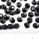 Round Faceted Fire Polished Czech Beads - Opaque Jet Black - 7mm