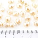 Round Faceted Fire Polished Czech Beads - Cream Beige White Pearl Imitation - 8mm