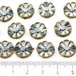 Flower Coin Table Cut Flat Czech Beads - Picasso Crystal Turquoise Wash - 12mm