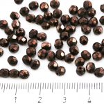 Round Faceted Fire Polished Czech Beads - Opaque Jet Black Metallic Bronze Patina Marble Luster - 4mm