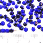 Round Faceted Fire Polished Czech Beads - Opaque Dark Blue Sapphire Blue Azure Half Luster - 4mm