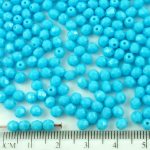 Round Faceted Fire Polished Czech Beads - Opaque Turquoise Baby Blue - 4mm
