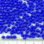 Round Faceted Fire Polished Czech Beads - Opaque Dark Blue Sapphire - 4mm
