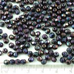 Round Faceted Fire Polished Czech Beads - Metallic Iris Purple - 4mm