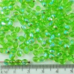 Round Faceted Fire Polished Czech Beads - Crystal Light Olive Peridot Green Clear Ab Half - 4mm