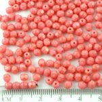 Round Faceted Fire Polished Czech Beads - Opaque Pink Rose - 4mm