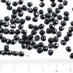 Round Faceted Fire Polished Czech Beads - Opaque Jet Black - 4mm