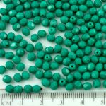 Round Faceted Fire Polished Czech Beads - Opaque Dark Turquoise Green - 4mm