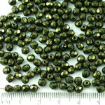 Round Faceted Fire Polished Czech Beads - Opaque Jet Black Metallic Gold Patina Marble Luster - 4mm