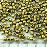 Round Faceted Fire Polished Czech Beads - Matte Metallic Opaque Jet Black Gold - 4mm