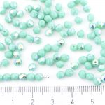 Round Faceted Fire Polished Czech Beads - Opaque Turquoise Green Ab Half - 4mm
